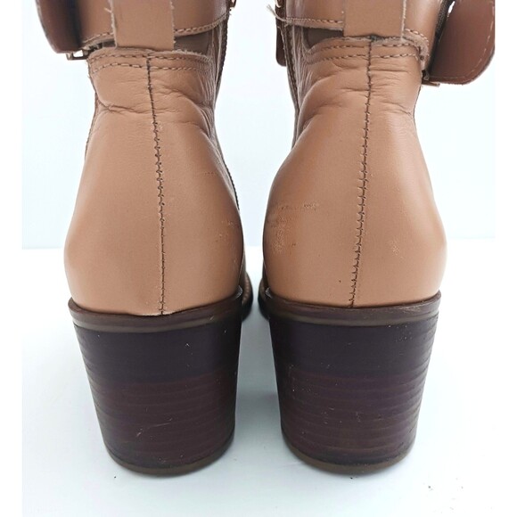 Jorge Bischoff Tan Leather Ankle Boot Gold Buckle Strap Block Heel Sz 6 - Picture 7 of 13